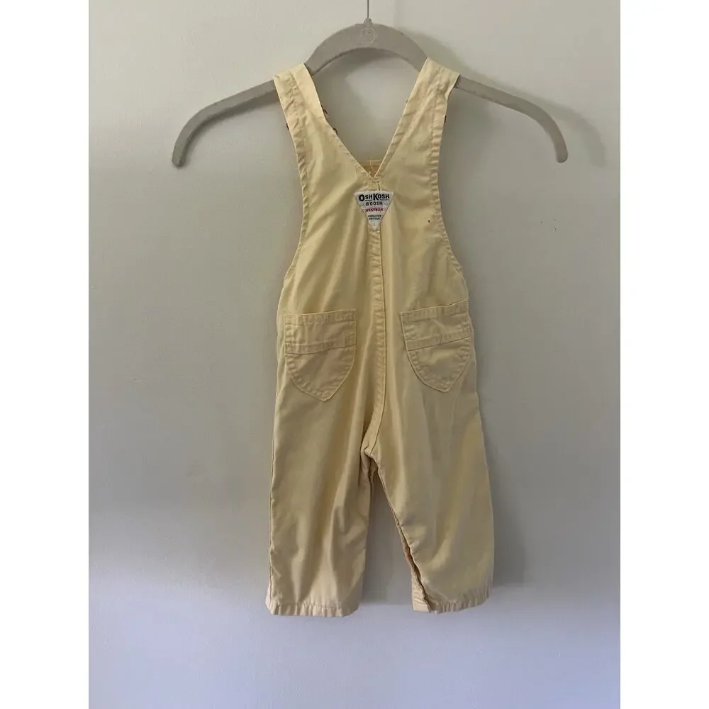 Vintage 80s OshKosh B'Gosh Butter Yellow Overalls Vestbak Jumper Size 18m USA